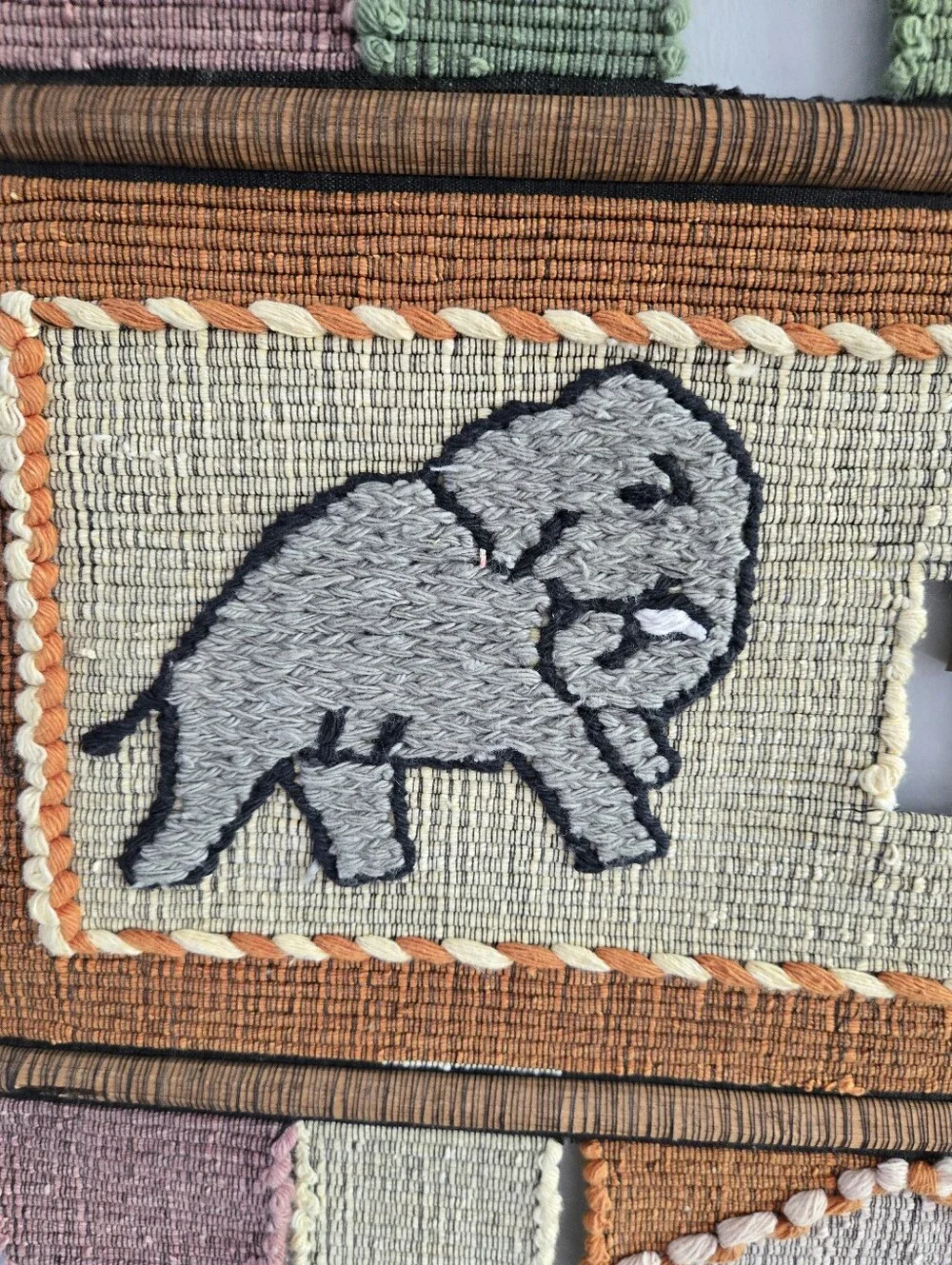 Elephants Woven Handmade Wall Hanging Tapestry with Brass Bells 31 in x 19 in